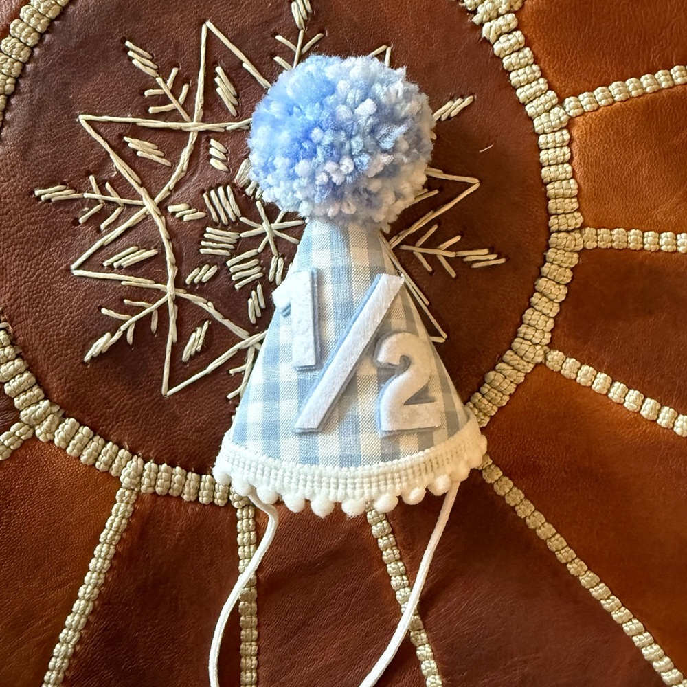 Hand made baby 1/2 birthday pom hat